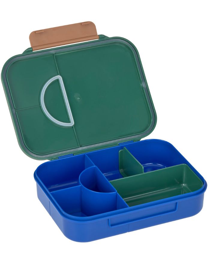 LÄSSIG Bento Kinder Brotdose Little Gang in Grün mit Regenbogen-Motiv, Innenaufteilung mit Trenner und Dipfach, aus BPA-freiem Polypropylen, spülmaschinengeeignet.