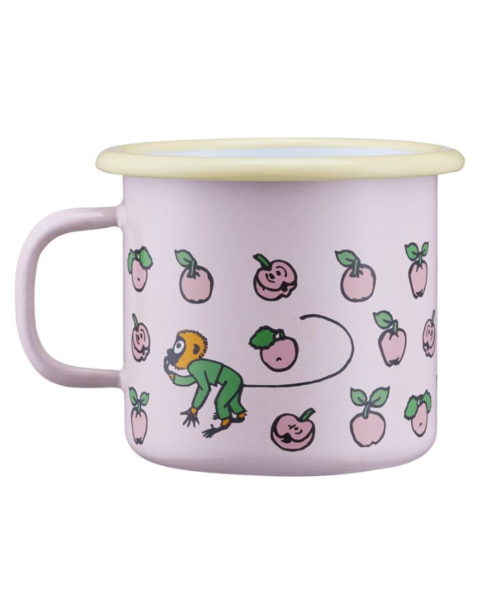 Emaillebecher Pippi Langstrumpf Fruits von Muurla, rosa Tasse mit Pippi-Motiv, 2,5 dl, robust & spülmaschinenfest, für Outdoor & Indoor
