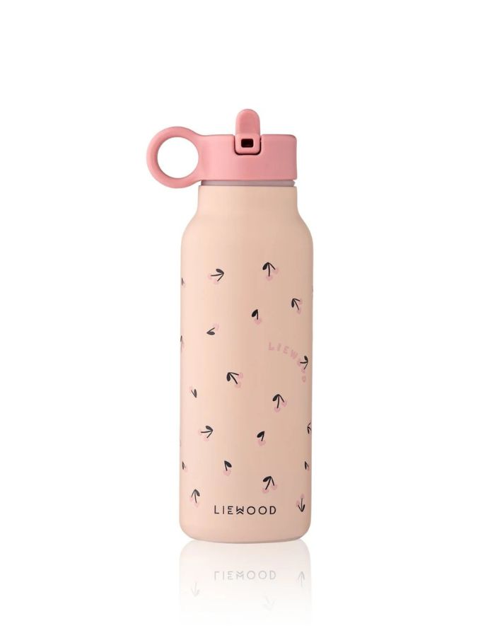 Liewood Trinkflasche Falk 350 ml Mini Cherry Hearts/ Rosey für Kinder mit auslaufsicherem Verschluss.