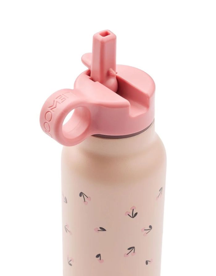 Liewood Trinkflasche Falk 350 ml Mini Cherry Hearts/ Rosey für Kinder mit auslaufsicherem Verschluss.