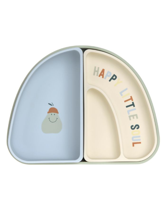 LÄSSIG Menüteller Kinder Silikon 3er Set Happy Fruits Lemon, Regenbogenform, BPA-frei, stapelbar, bruchfest, spülmaschinen- und mikrowellengeeignet.