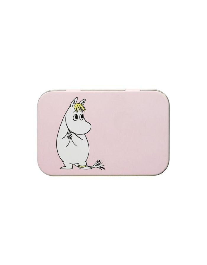 Rosa Metalldose Moomin Snorkmaiden von Muurla im Retro-Design zur Aufbewahrung von Schmuck und kleinen Gegenständen als Freisteller von oben