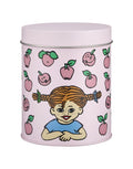 Metalldose Pippi Langstrumpf Fruits in Rosa von Muurla mit Pippi-Motiv, runde Aufbewahrungsdose, ca. 14 cm hoch