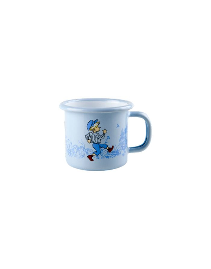 Becher aus Emaille in Blau mit Michel aus Lönneberga darauf