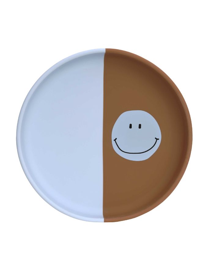 LÄSSIG Kinderteller Silikon Happy Rascals Smile, bruchfest, BPA-frei, flexibel, spülmaschinen- und mikrowellengeeignet, blau, ideal für Kinder ab 6 Monaten.