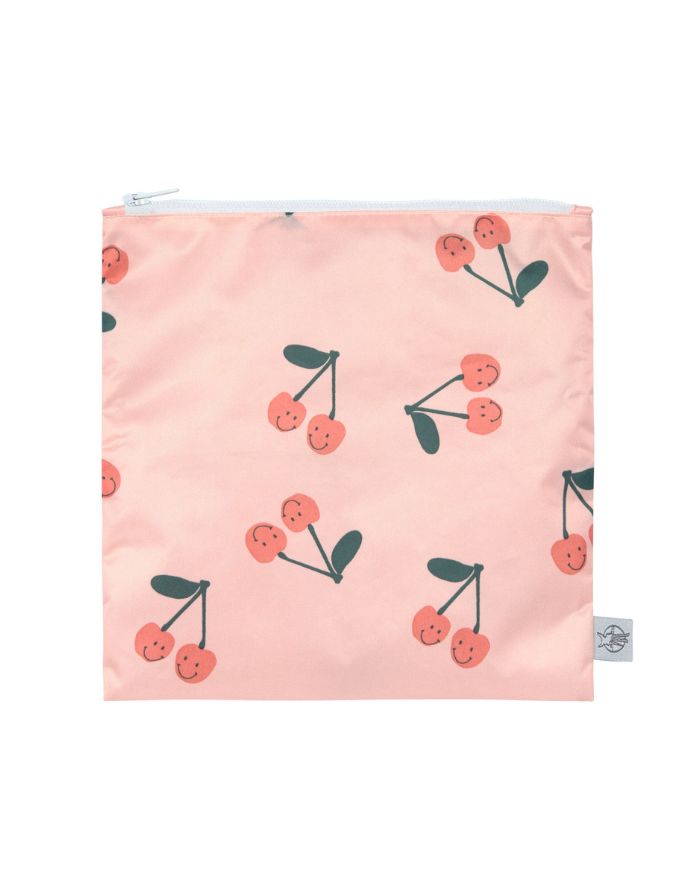 Wiederverwendbarer Frühstücksbeutel 2er Set für Kinder, Kirschen-Motiv, BPA-frei, wasserabweisend, 17 x 18 cm, Happy Fruits Kollektion von Lässig.