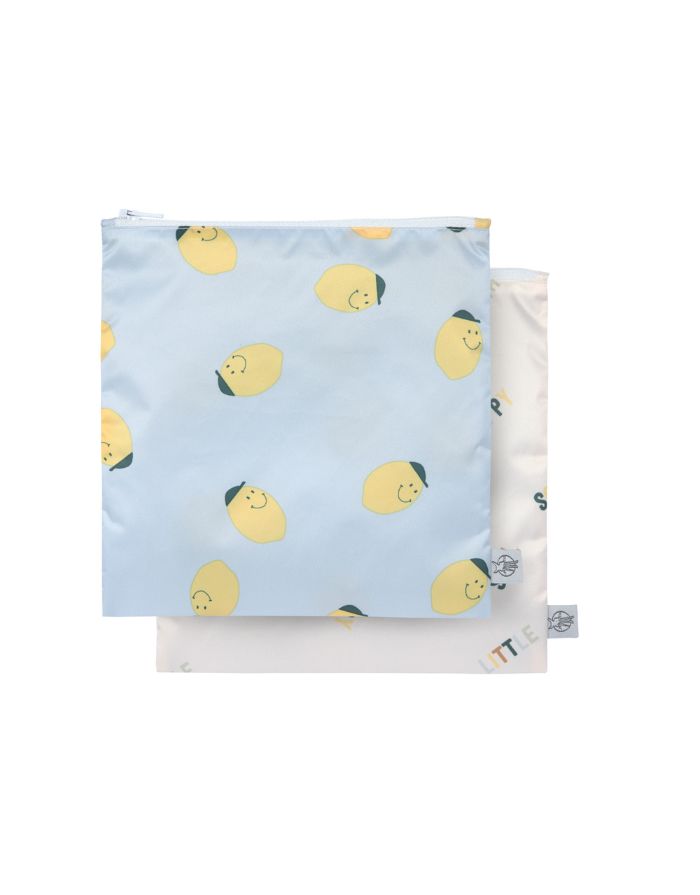 Wiederverwendbarer Frühstücksbeutel 2er Set für Kinder, Zitronen-Motiv, BPA-frei, wasserabweisend, 17 x 18 cm, Happy Fruits Kollektion von Lässig.