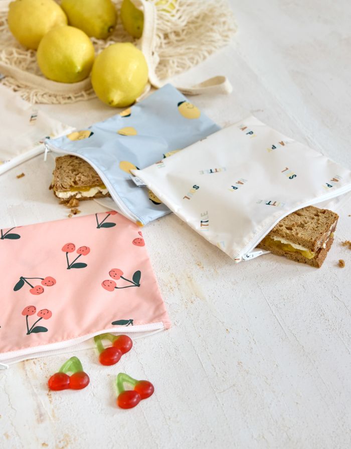 Wiederverwendbarer Frühstücksbeutel 2er Set für Kinder, Zitronen-Motiv, BPA-frei, wasserabweisend, 17 x 18 cm, Happy Fruits Kollektion von Lässig.