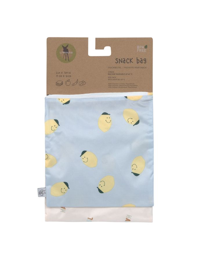 Wiederverwendbarer Frühstücksbeutel 2er Set für Kinder, Zitronen-Motiv, BPA-frei, wasserabweisend, 17 x 18 cm, Happy Fruits Kollektion von Lässig.
