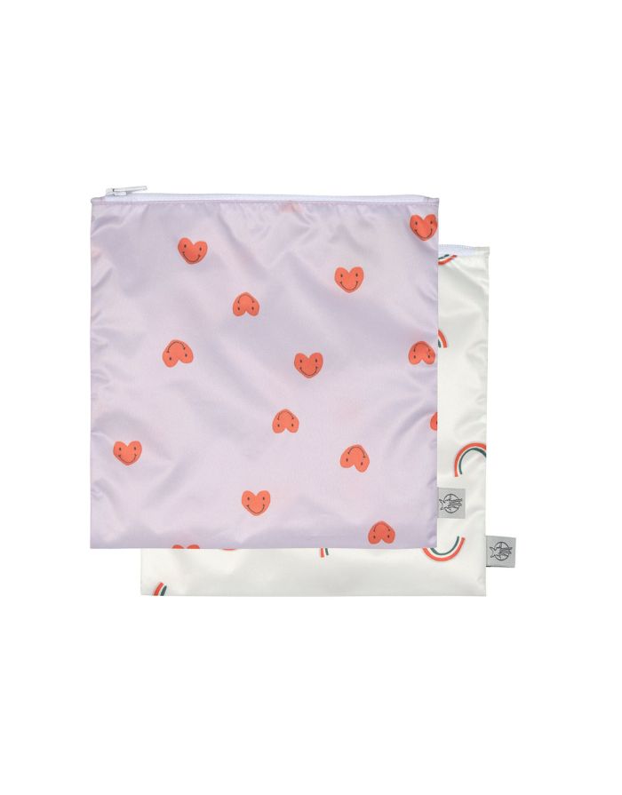Wiederverwendbarer Snack Bag 2er Set für Kinder, Herzmotiv, BPA-frei, wasserabweisend, 17 x 18 cm, Happy Rascals Kollektion von Lässig.