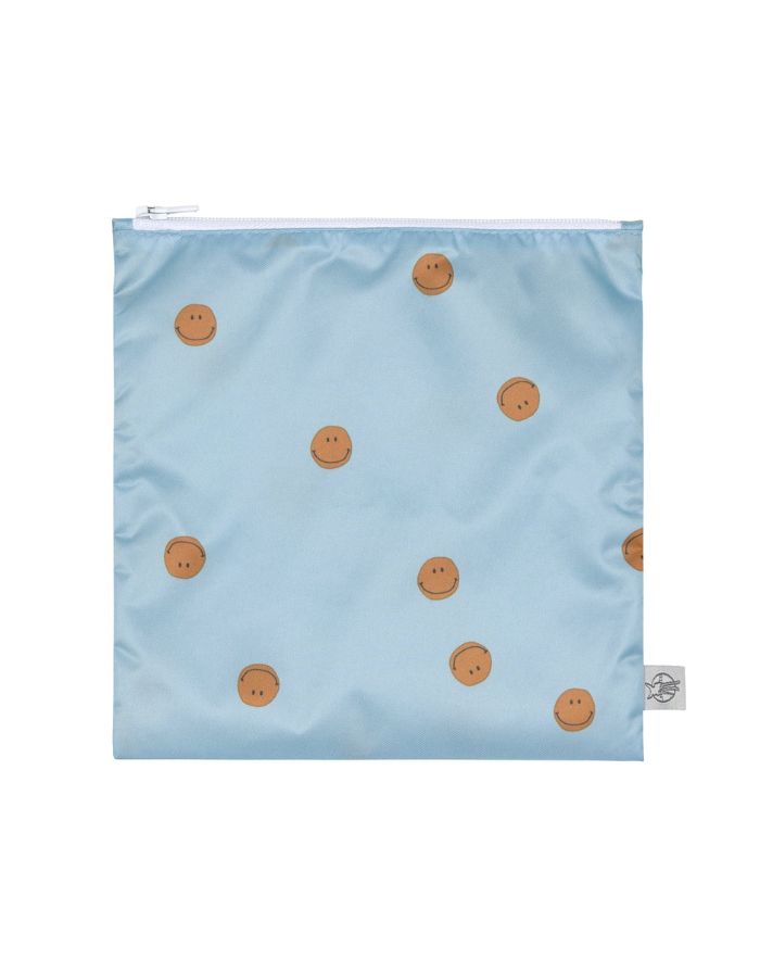 Wiederverwendbarer Snack Bag 2er Set für Kinder, Smile-Motiv in Blau, BPA-frei, wasserabweisend, 17 x 18 cm, Happy Rascals Kollektion von Lässig.