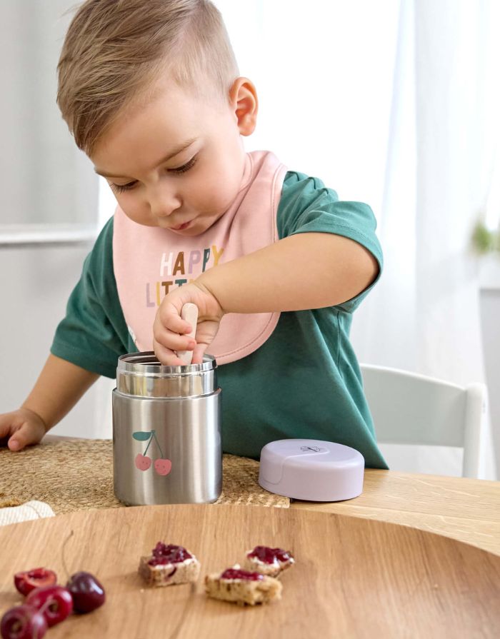 LÄSSIG Thermobehälter Happy Fruits – 315 ml Edelstahl Food Jar mit Kirsch-Design, auslaufsicher & BPA-frei, für warme & kalte Speisen.