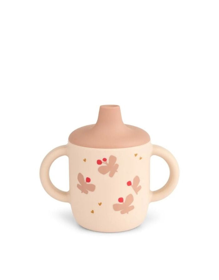Liewood Trinklernbecher Neil Butterfly Apple Blossom aus Silikon mit Griffen und Ausguss, 150 ml.