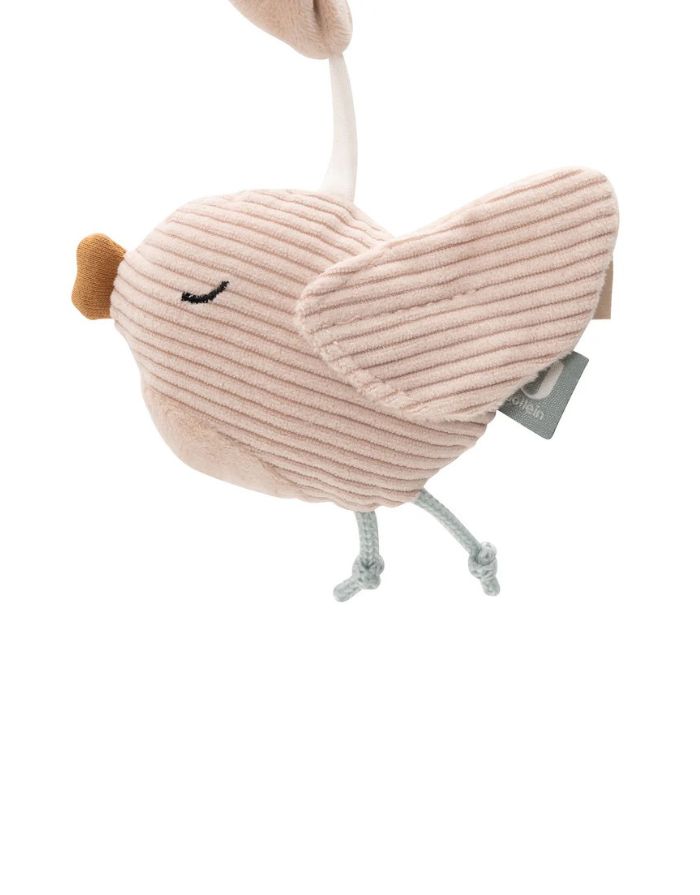 Jollein Kinderwagenkette „Lovely Birds“ mit Tulpe, Vogel und Vogelhäuschen mit Spiegel – aus Polyester, CE-zertifiziert, mit Glöckchen- und Knistereffekten.