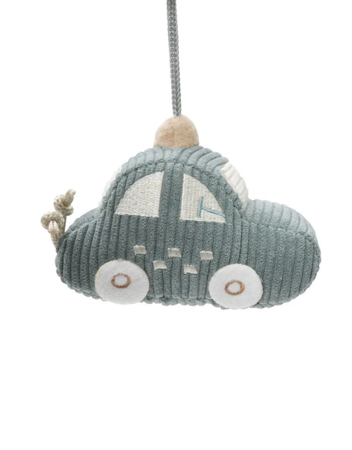 Jollein Kinderwagenkette „On The Go“ mit drei Anhängern – Auto in Sea Green, Schlüssel mit Spiegel in Biscuit und Auto in Cloud Blue, CE-zertifiziert, aus Polyester.