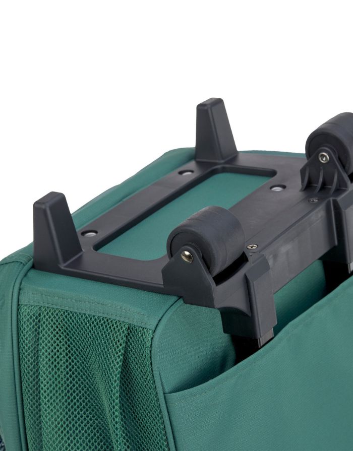 Kinderkoffer Trolley Little Gang von Lässig in Dunkelgrün aus recyceltem Polyester mit Rollen, Teleskopgriff, 22 l Volumen und buntem Patch, ideal für Reisen.