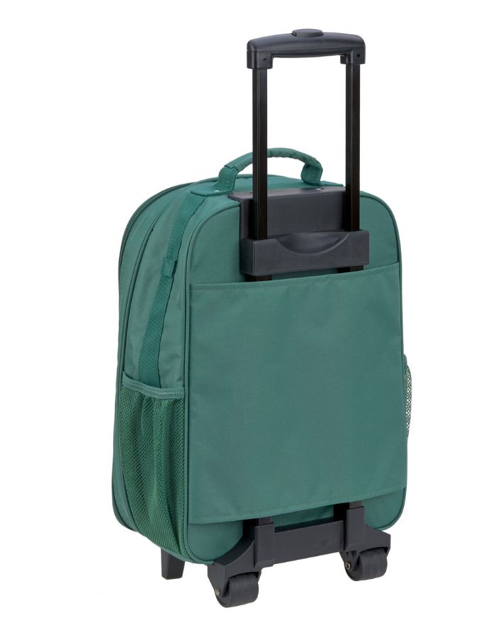 Kinderkoffer Trolley Little Gang von Lässig in Dunkelgrün aus recyceltem Polyester mit Rollen, Teleskopgriff, 22 l Volumen und buntem Patch, ideal für Reisen.