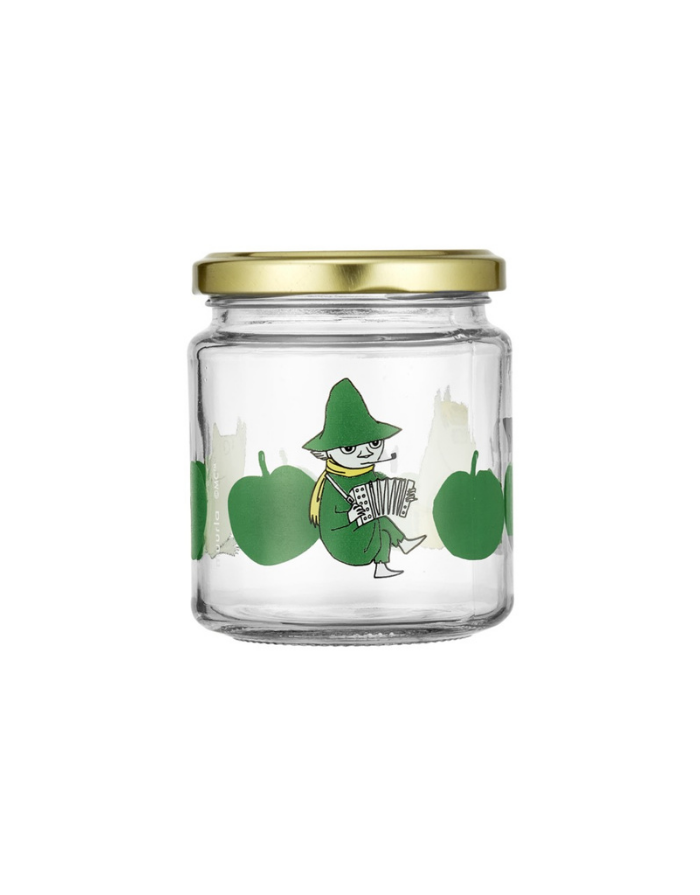 Muurla Glas mit Schraubdeckel Joyful Apples 0,3 Liter mit Muminmotiv und Metalldeckel