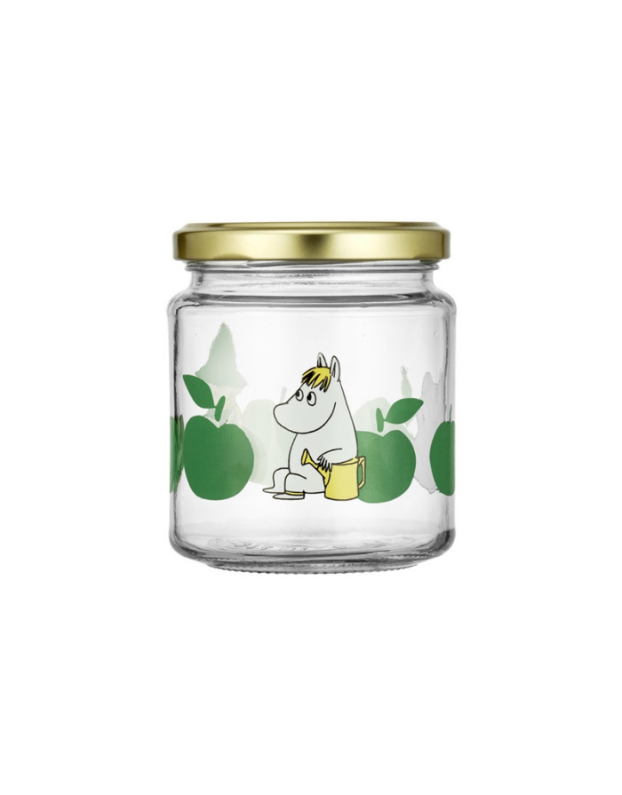 Muurla Glas mit Schraubdeckel Joyful Apples 0,3 Liter mit Muminmotiv und Metalldeckel