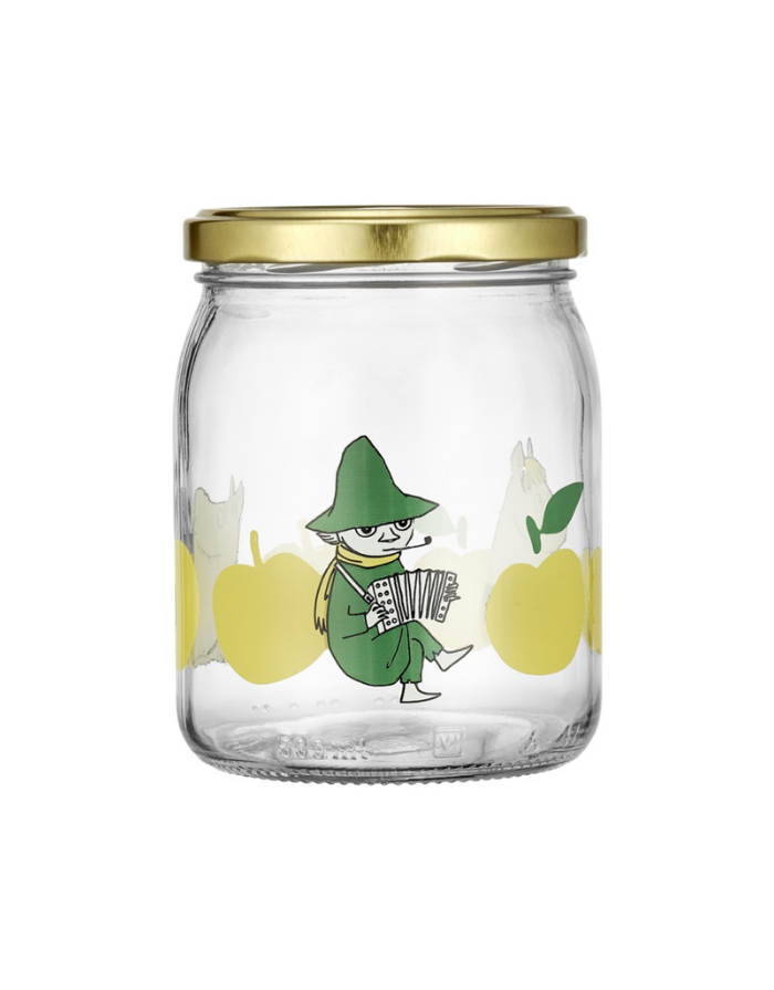 Muurla Glas mit Schraubdeckel Joyful Apples 0,5 Liter mit Muminmotiv und Metalldeckel