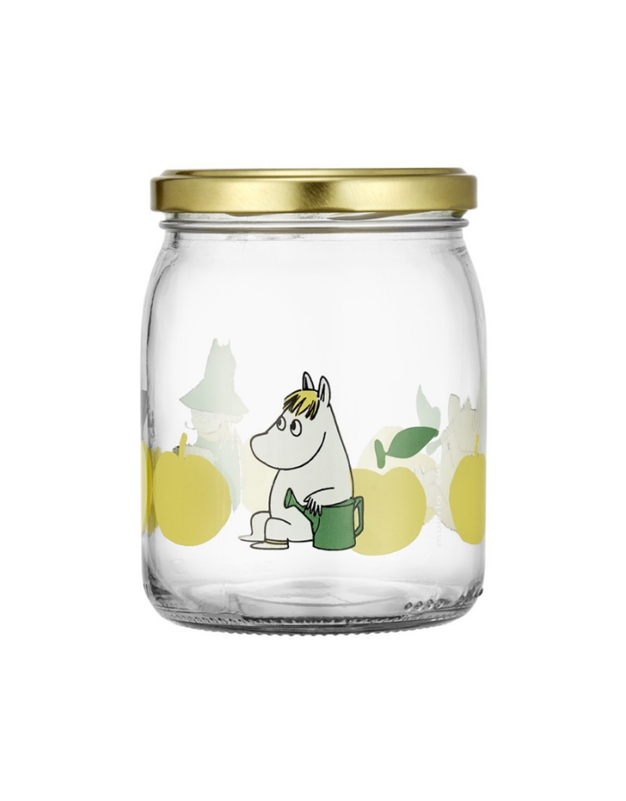Muurla Glas mit Schraubdeckel Joyful Apples 0,5 Liter mit Muminmotiv und Metalldeckel