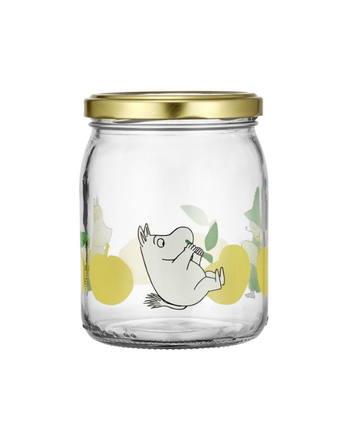 Muurla Glas mit Schraubdeckel Joyful Apples 0,5 Liter mit Muminmotiv und Metalldeckel