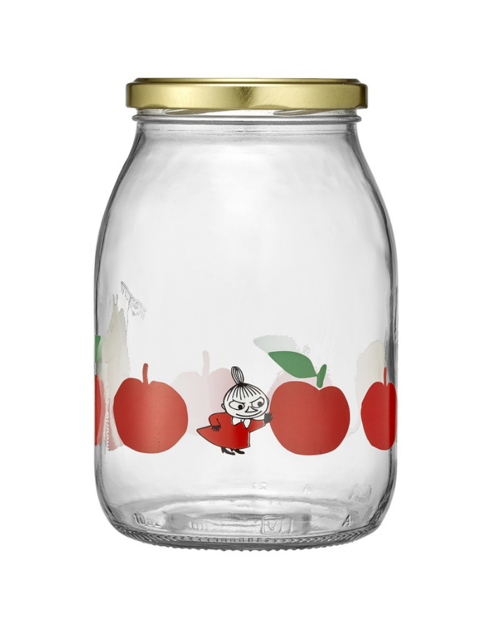 Muurla Glas mit Schraubdeckel Joyful Apples 1 Liter mit Muminmotiv und Metalldeckel