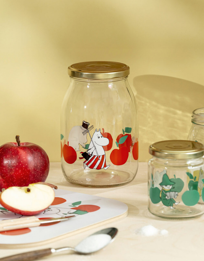 Muurla Glas mit Schraubdeckel Joyful Apples 1 Liter mit Muminmotiv und Metalldeckel