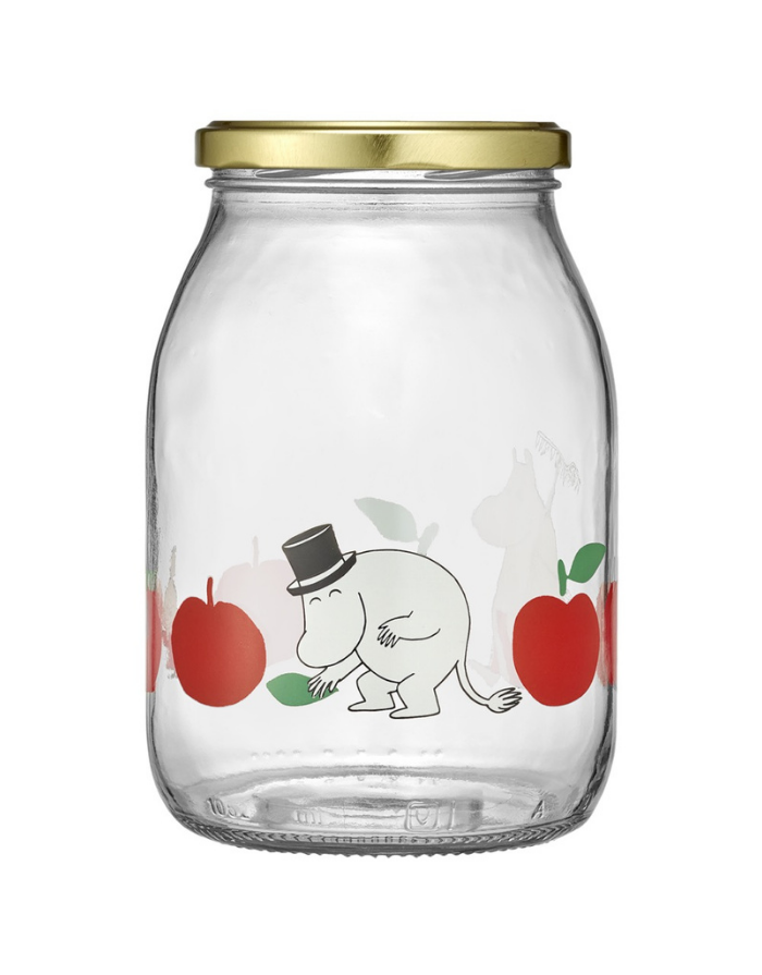 Muurla Glas mit Schraubdeckel Joyful Apples 1 Liter mit Muminmotiv und Metalldeckel
