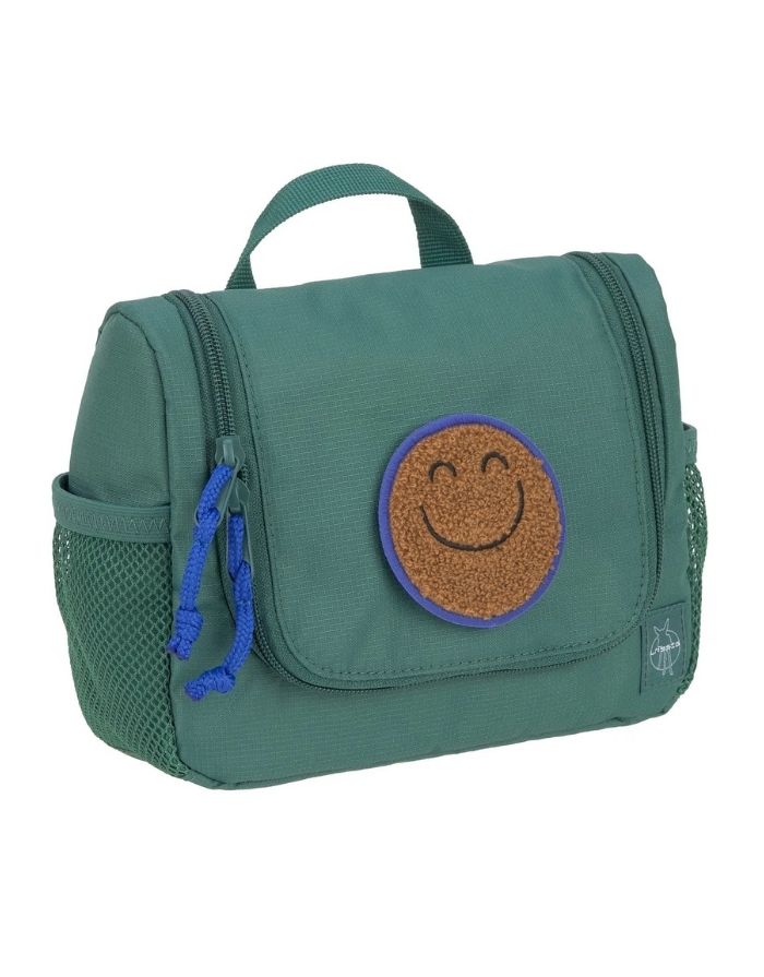 Dunkelgrüner Kulturbeutel Little Gang von LÄSSIG mit wasserabweisendem Material und praktischer Innenaufteilung für Kinder.