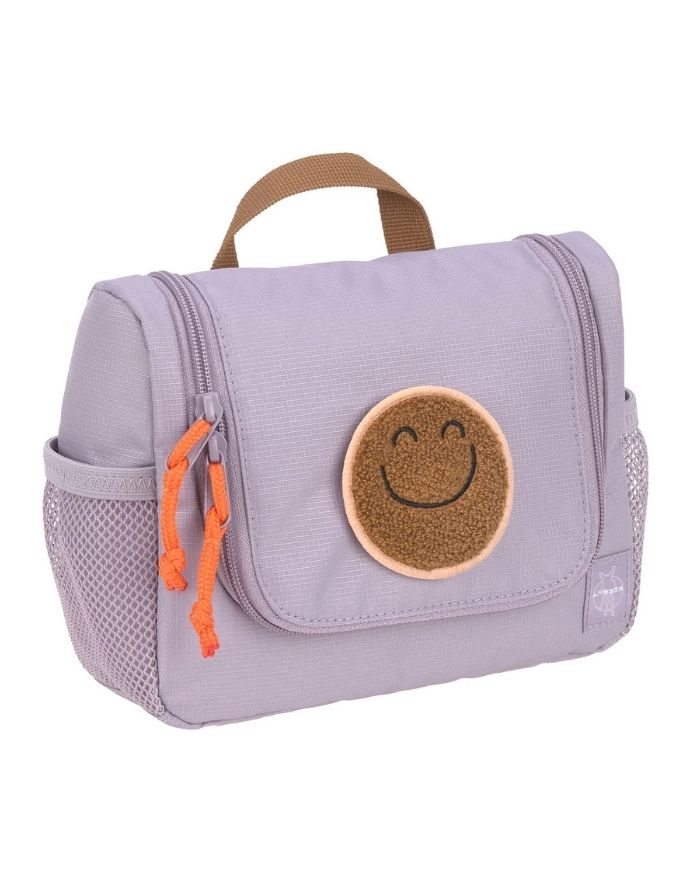 Lila Kulturbeutel Little Gang von LÄSSIG mit wasserabweisendem Material und praktischer Innenaufteilung für Kinder.