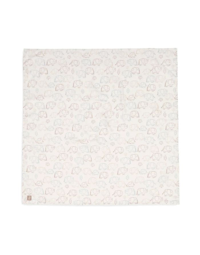 Jollein Mulltuch 2er Set „Elephant Tales“ – große 115x115 cm Musselin-Tücher aus Baumwolle mit süßem Elefanten-Print, OEKO-TEX zertifiziert, weich, saugfähig und schnell trocknend.