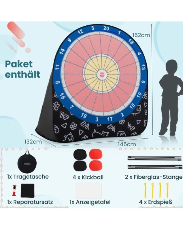  Großes Outdoor Dartboard von Costway mit Klett-Fußbällen für Wurf- und Fußballspiele im Garten.