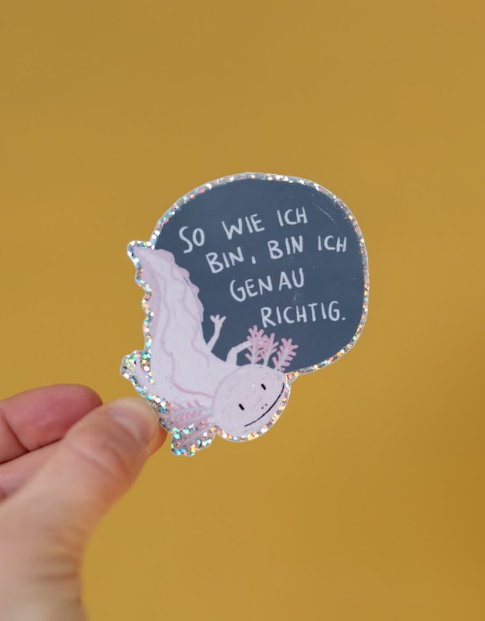 Glitzersticker von Liesels Wicht mit liebevollem Motiv und motivierender Botschaft für Kinder auf glänzendem Glitzervinyl.