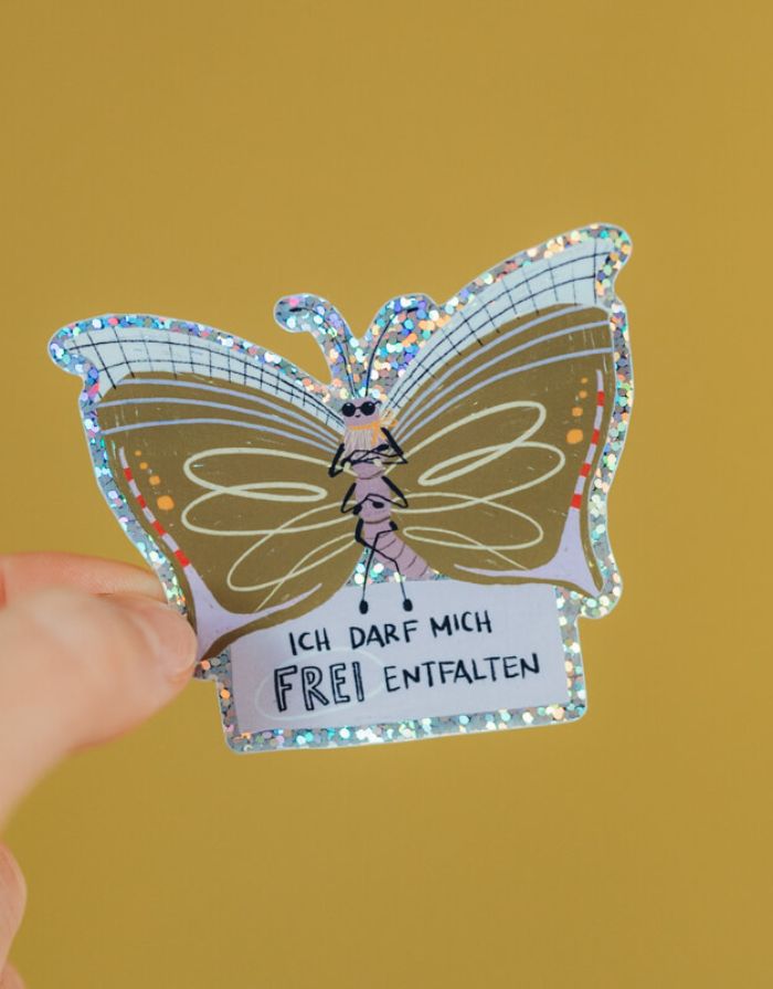 Glitzersticker von Liesels Wicht mit liebevollem Motiv und motivierender Botschaft für Kinder auf glänzendem Glitzervinyl.