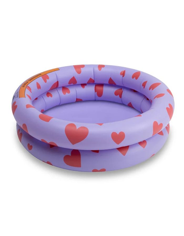 Baby Plansbecken mit 60cm Durchmesser in der Farbe Lila mit vielen roten Herzen von Swim Essentials