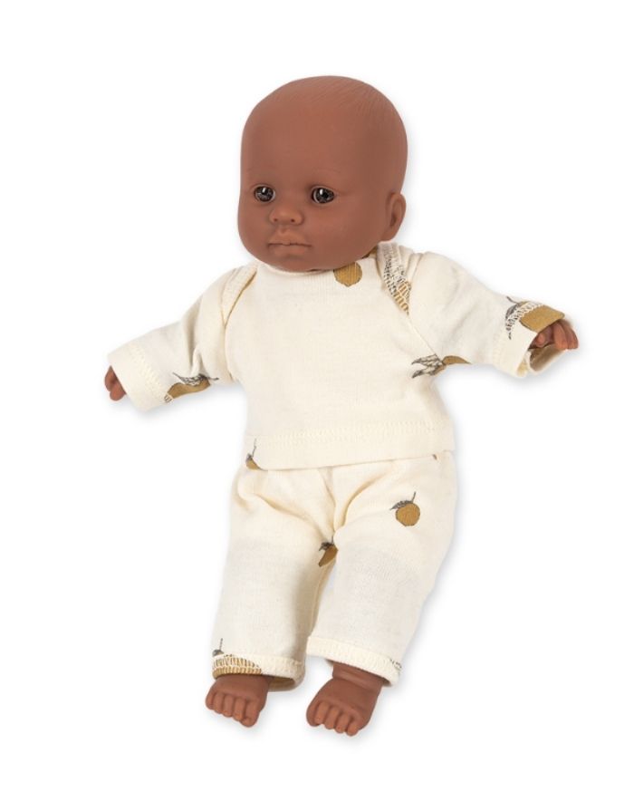 Konges Sløjd My First Mini Doll Puppe in Lemon, kleine Stoffpuppe mit Vinylkopf, weichem Körper und Baumwollkleidung in Geschenkbox