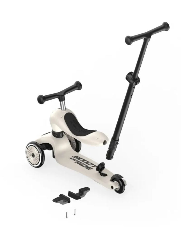  Scoot & Ride Highwaykick 1 Push and Go Ash mit Eltern-Schiebestange als 2-in-1 Kinderroller für Kleinkinder.