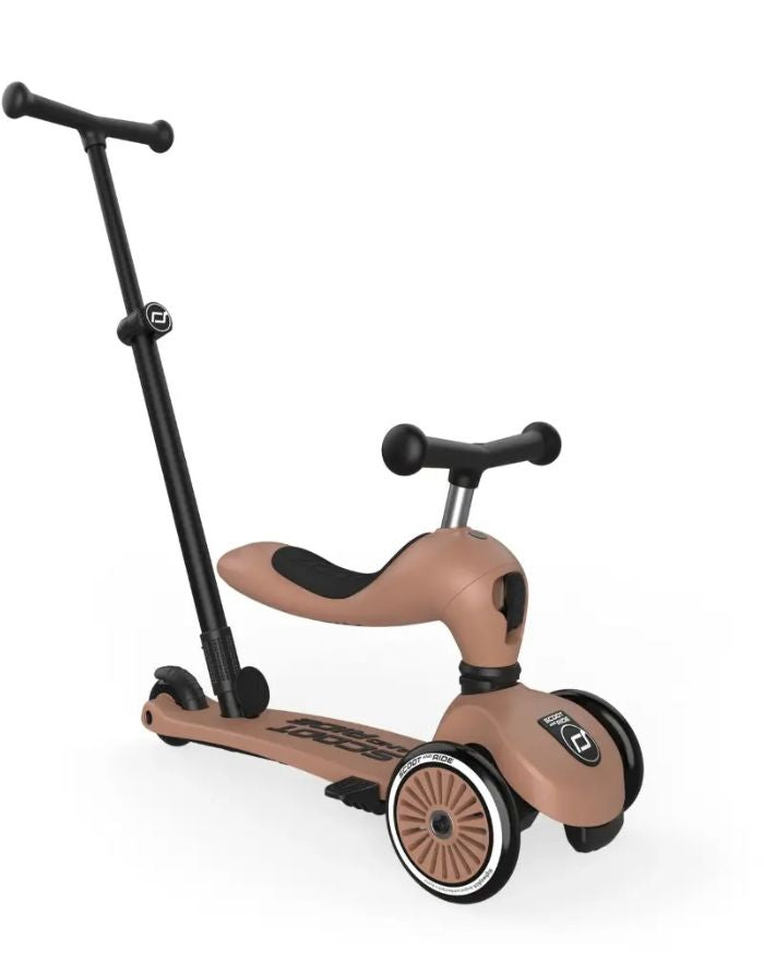  Scoot & Ride Highwaykick 1 Push and Go Ash mit Eltern-Schiebestange als 2-in-1 Kinderroller für Kleinkinder.