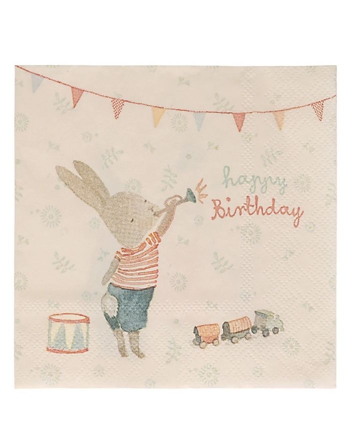 Bunte Happy Birthday Papierservietten von Maileg für festliche Geburtstagstafeln.