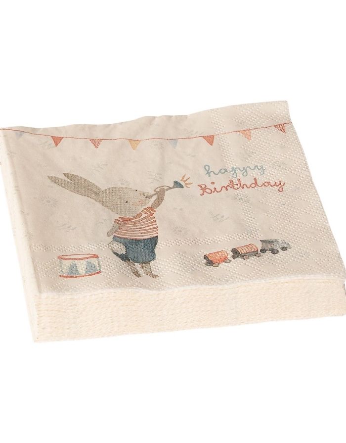 Bunte Happy Birthday Papierservietten von Maileg für festliche Geburtstagstafeln.
