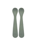 Jollein Silikonlöffel (2 Stück) in der Farbe Ash Green – weiche, hitzebeständige Babylöffel aus Silikon, ideal zum Füttern und für erste Essversuche.