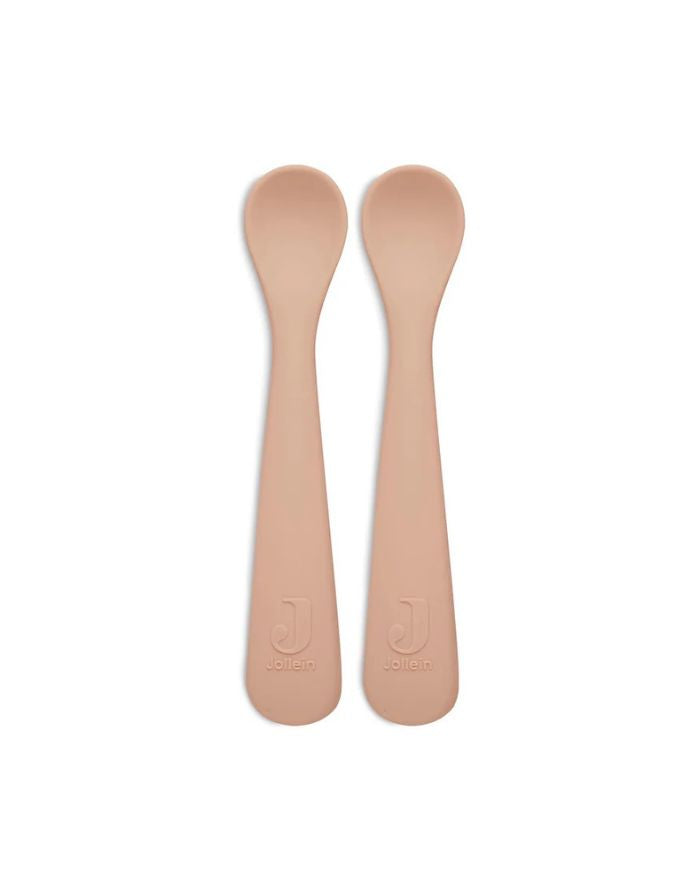 Jollein Silikonlöffel (2 Stück) in der Farbe Pale Pink – weiche, hitzebeständige Babylöffel aus Silikon, ideal zum Füttern und für erste Essversuche.