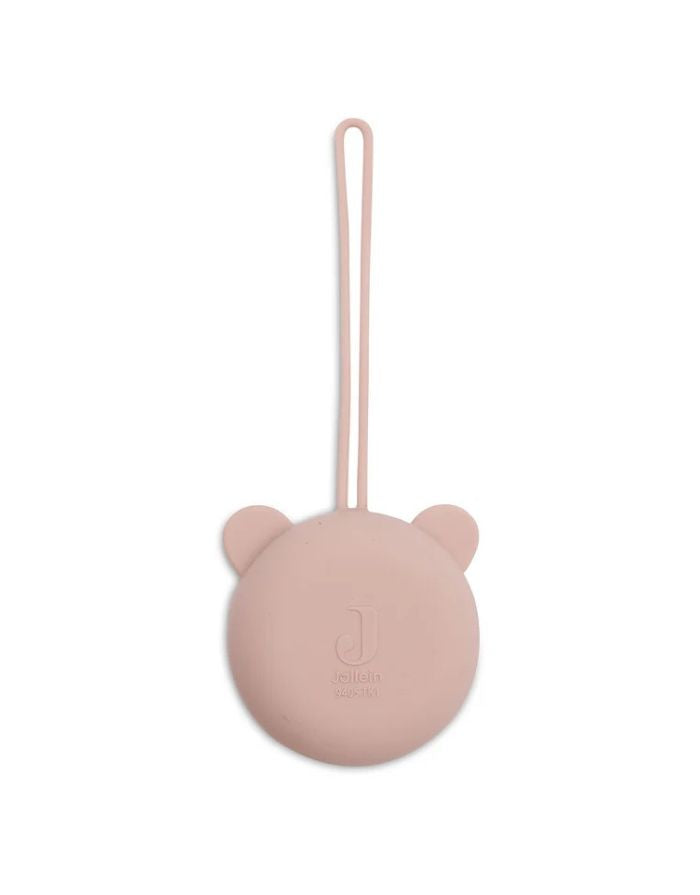 Jollein Silikon-Schnulleretui Ø 7 cm in der Farbe Wild Rose – rundes, BPA-freies Etui mit Schlaufe zum sicheren Aufbewahren des Schnullers unterwegs.