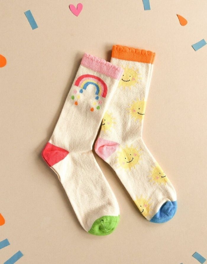 Kinder Socken 2er-Set mit Sonnen- und Regenbogenmotiv von Rockahula Kids aus Bio-Baumwolle