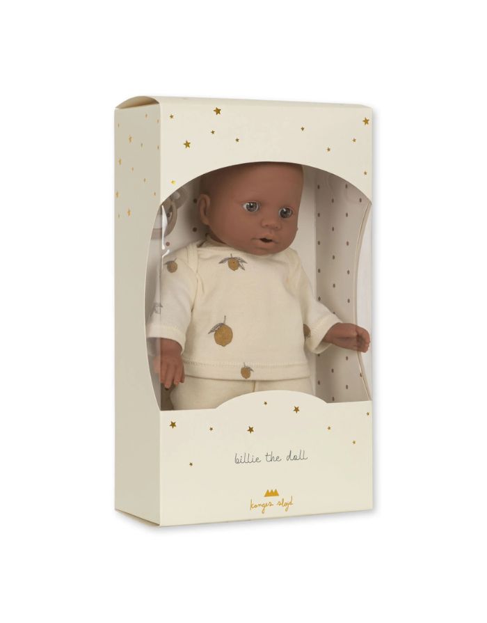 Konges Sløjd Puppe Billie – nachhaltige Spielpuppe aus Vinyl und Bio-Baumwolle mit Schnuller, 31,5 cm hoch.