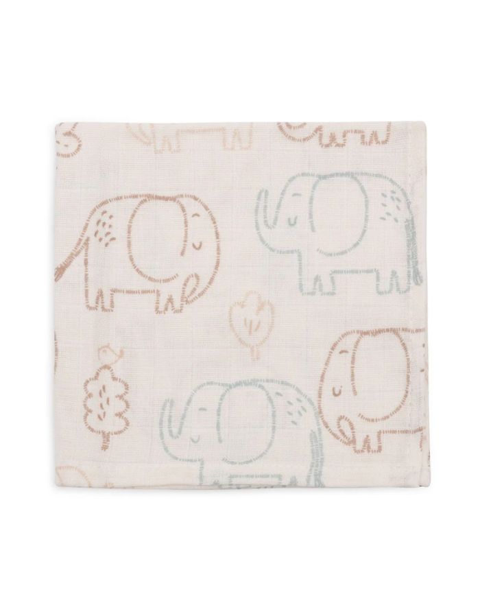 Jollein Spucktuch 3er Set „Elephant Tales“ – 31x31 cm Musselin-Mulltücher aus Baumwolle mit Elefantenprint, OEKO-TEX zertifiziert.