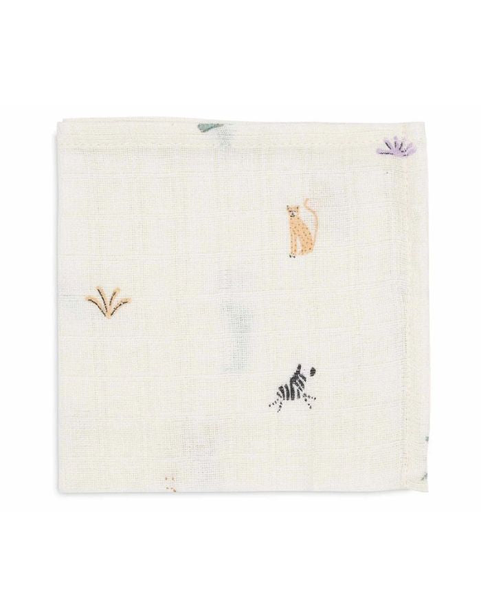 Jollein Spucktuch 3er Set „Jungle Jambo“ – 31x31 cm Musselin-Mulltücher mit Tierprint (Geparden, Zebras, Giraffen) aus Baumwolle, OEKO-TEX zertifiziert.