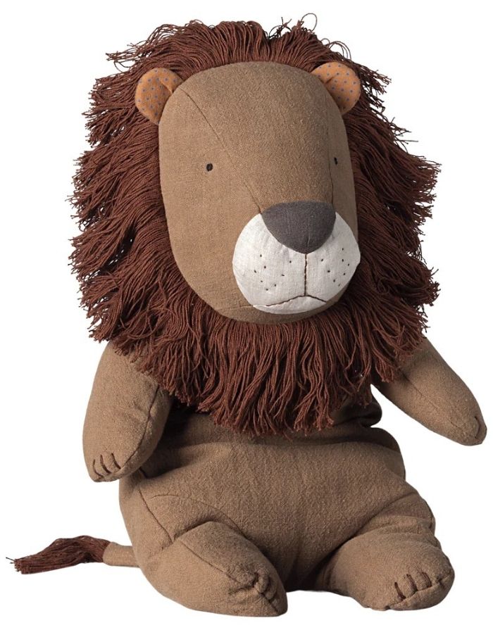 Maileg Safari Friends Löwe Gross Kuscheltier aus Leinen und Baumwolle, 43 cm großer Löwe mit Mähne für Kinder und Babys