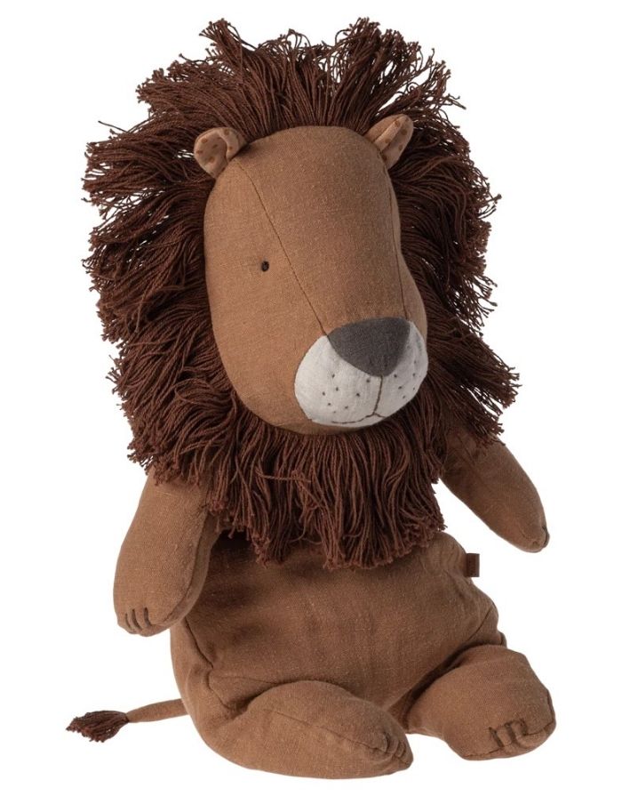 Maileg Safari Friends Löwe Medium Kuscheltier aus Leinen und Baumwolle, 43 cm großer Löwe mit Mähne für Kinder und Babys